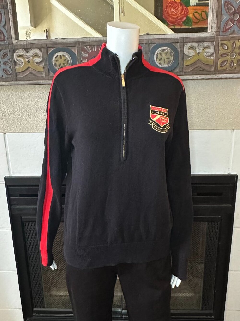 Lauren Active Ralph Lauren L-RL Crest 1/4 Zip Sweater Large green label vtg